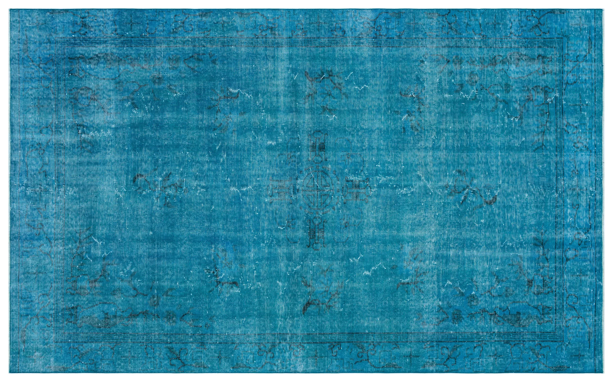 Retro Design Turquoise Over Dyed Vintage Rug 5'7'' x 8'12'' ft 169 x 274 cm