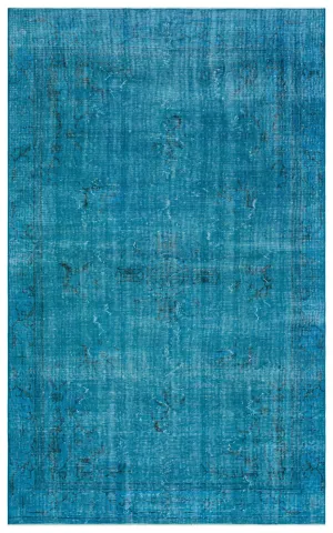 Retro Design Turquoise Over Dyed Vintage Rug 5'7'' x 8'12'' ft 169 x 274 cm