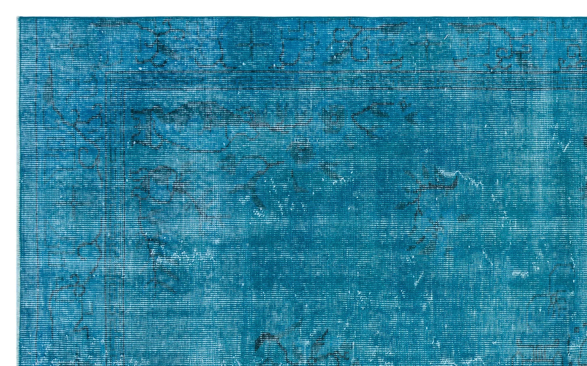 Retro Design Turquoise Over Dyed Vintage Rug 5'7'' x 8'12'' ft 169 x 274 cm