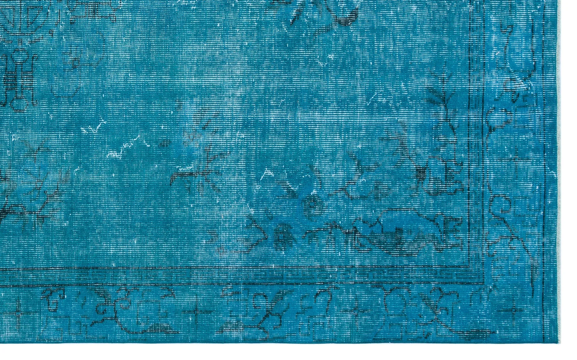 Retro Design Turquoise Over Dyed Vintage Rug 5'7'' x 8'12'' ft 169 x 274 cm