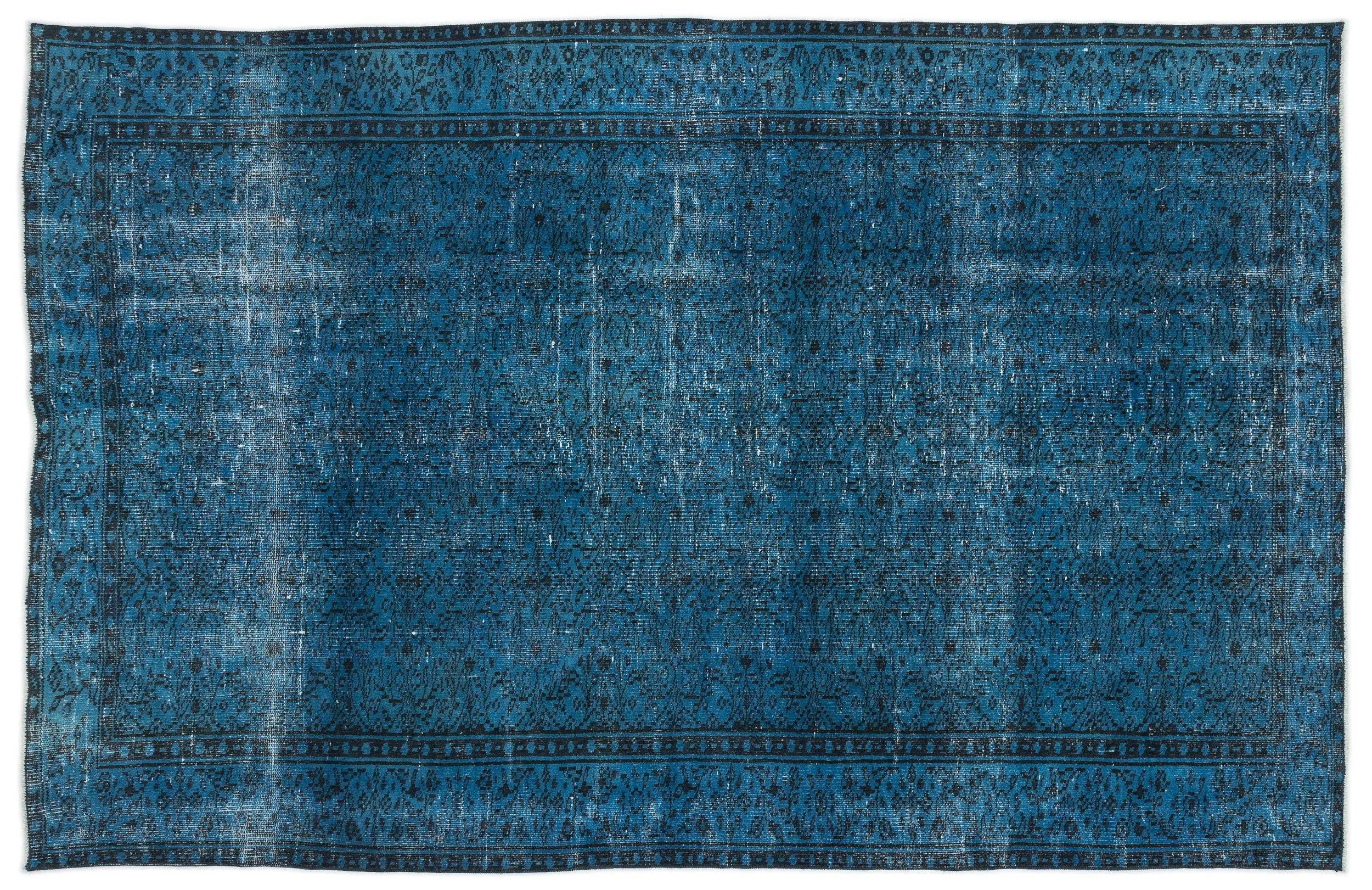 Retro Design Turquoise Over Dyed Vintage Rug 5'8'' x 8'7'' ft 172 x 262 cm