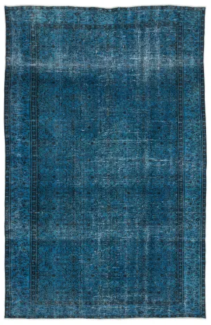 Retro Design Turquoise Over Dyed Vintage Rug 5'8'' x 8'7'' ft 172 x 262 cm