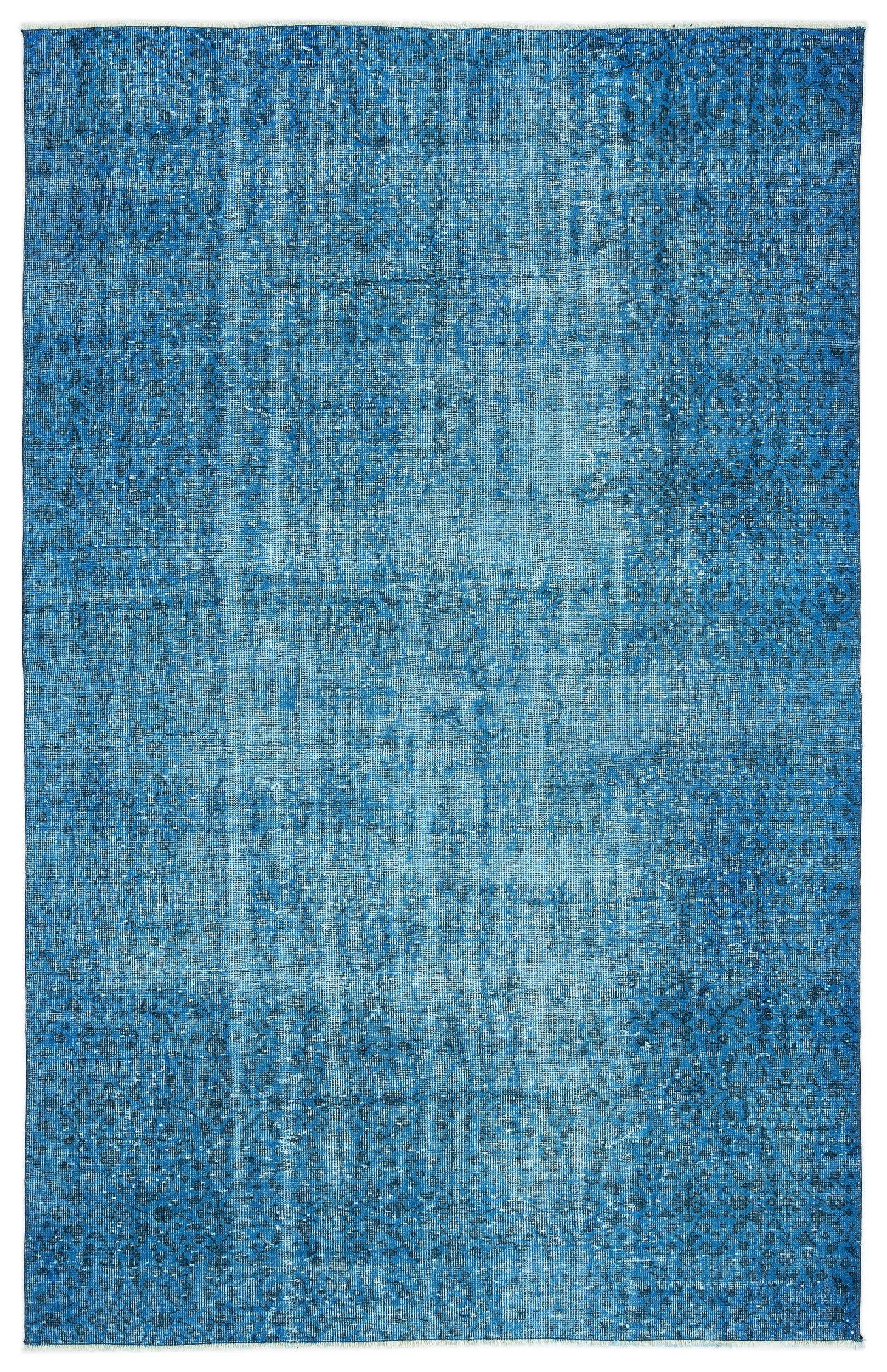 Retro Design Turquoise Over Dyed Vintage Rug 5'8'' x 9'0'' ft 173 x 275 cm