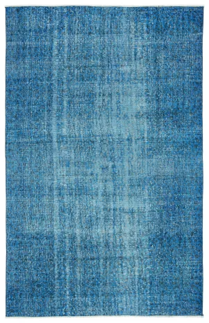 Retro Design Turquoise Over Dyed Vintage Rug 5'8'' x 9'0'' ft 173 x 275 cm