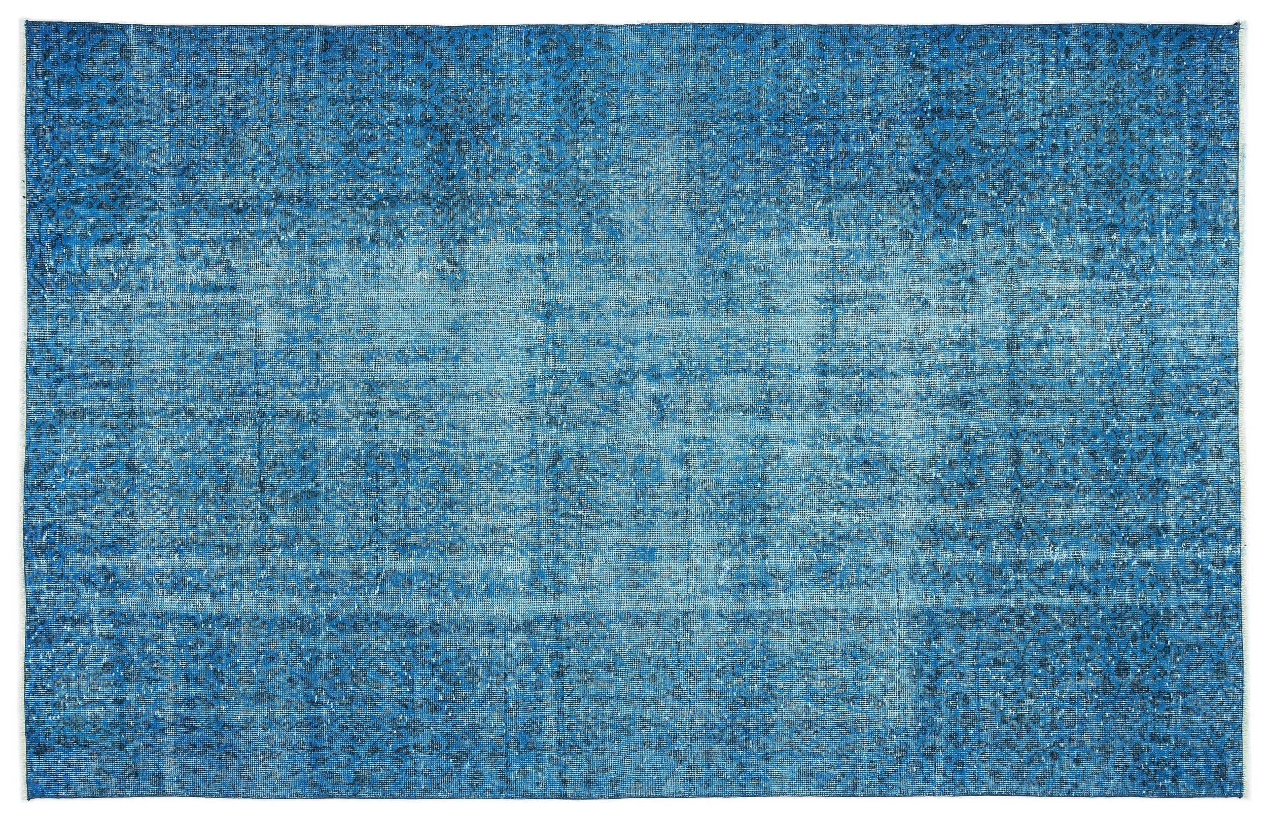 Retro Design Turquoise Over Dyed Vintage Rug 5'8'' x 9'0'' ft 173 x 275 cm