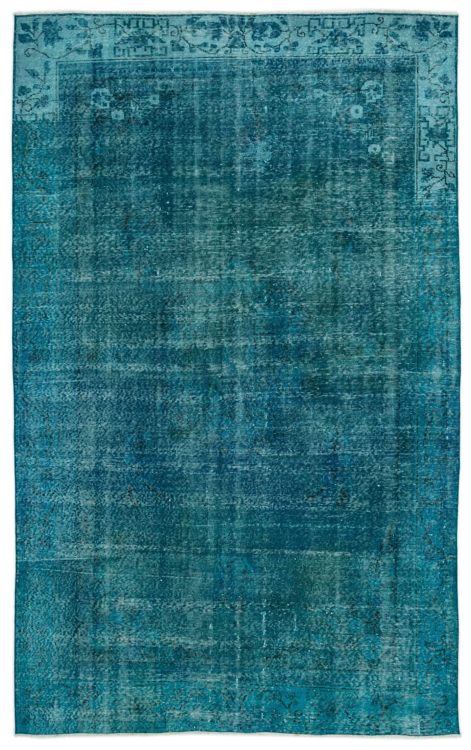 Retro Design Turquoise Over Dyed Vintage Rug 6'0'' x 9'7'' ft 183 x 292 cm