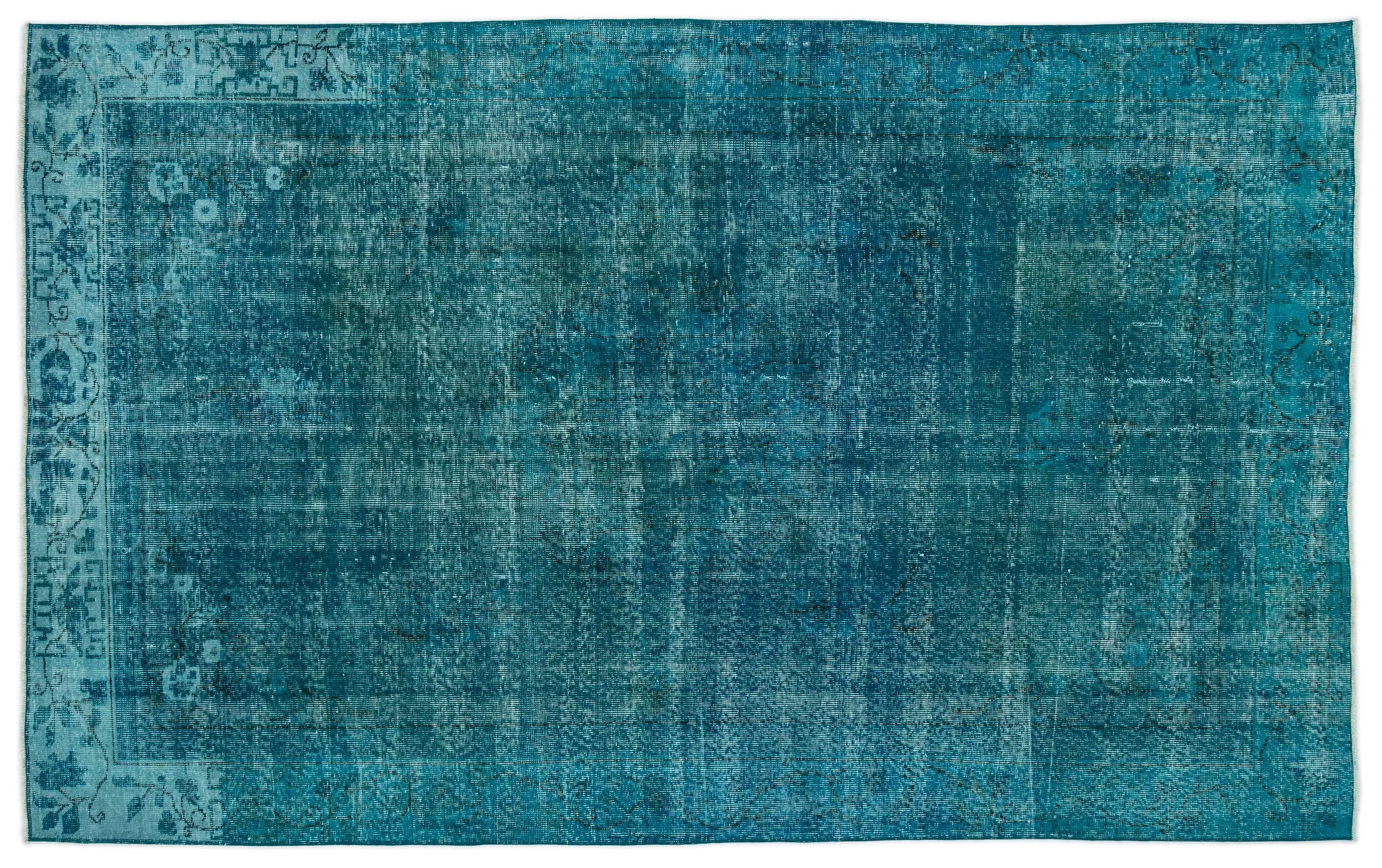 Retro Design Turquoise Over Dyed Vintage Rug 6'0'' x 9'7'' ft 183 x 292 cm