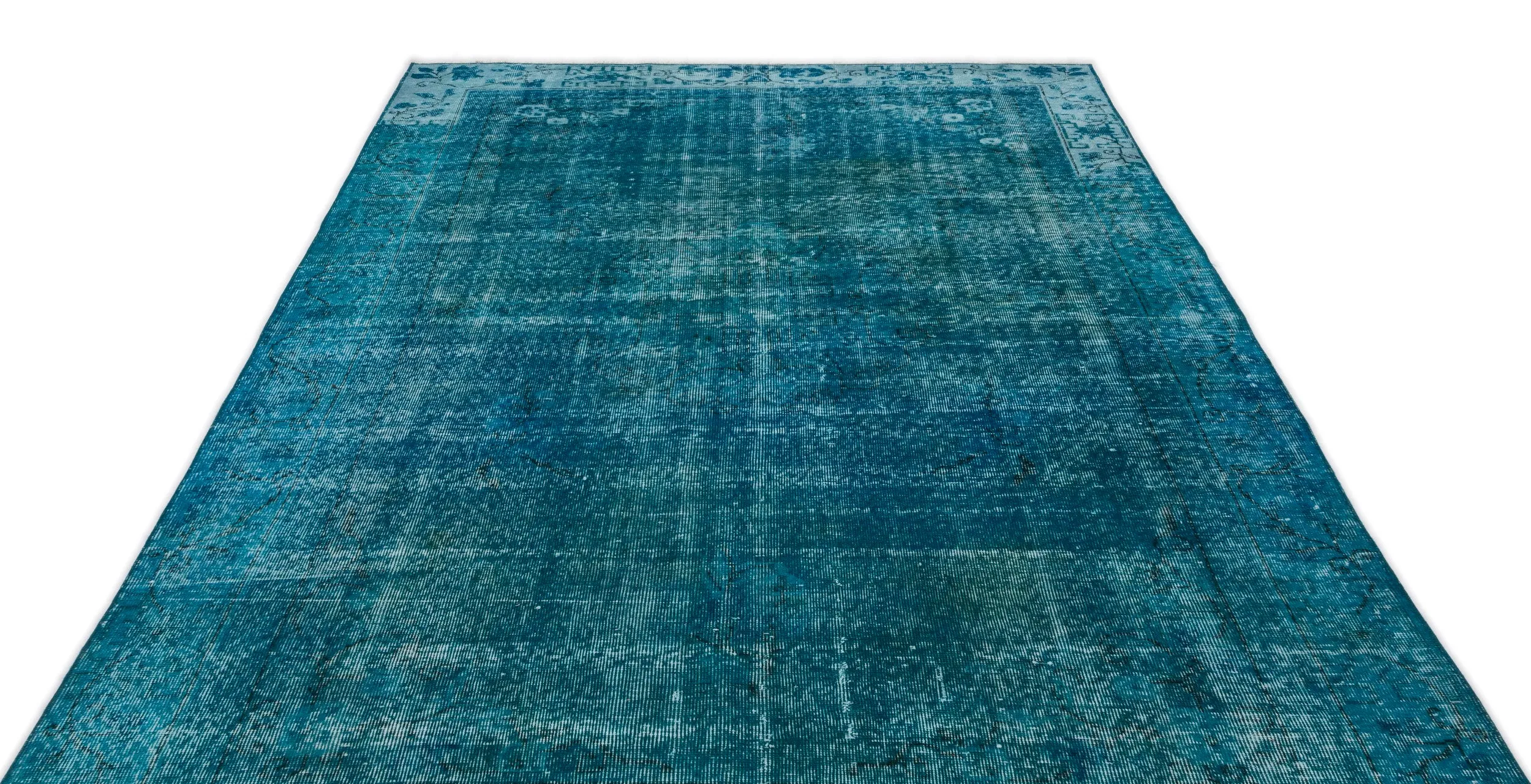 Retro Design Turquoise Over Dyed Vintage Rug 6'0'' x 9'7'' ft 183 x 292 cm