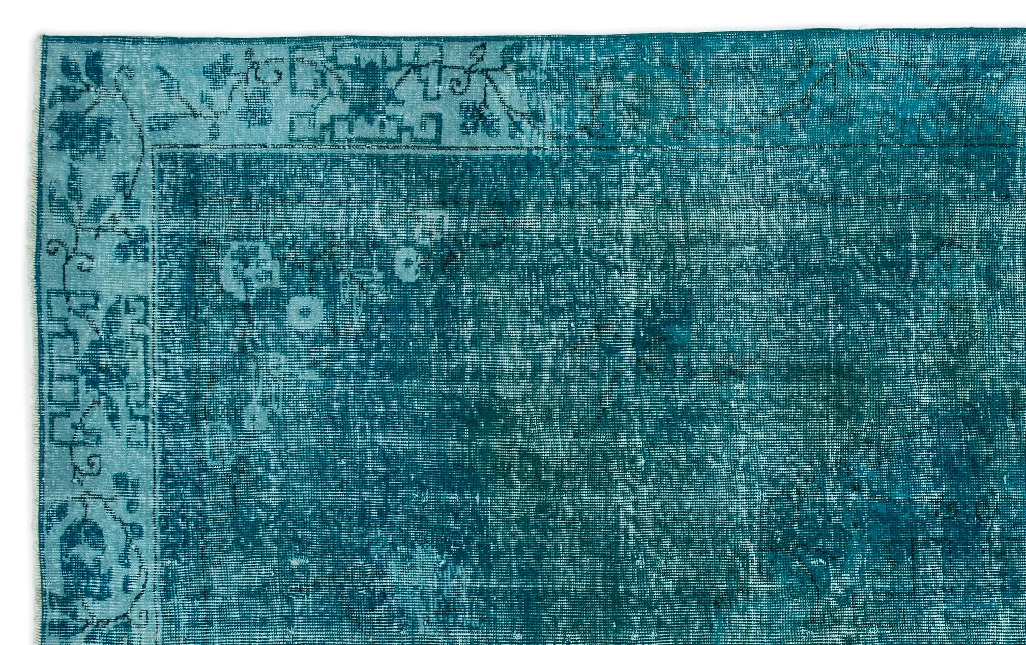 Retro Design Turquoise Over Dyed Vintage Rug 6'0'' x 9'7'' ft 183 x 292 cm