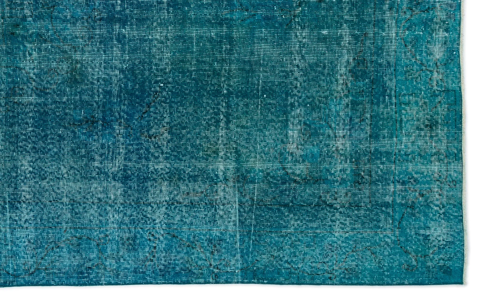 Retro Design Turquoise Over Dyed Vintage Rug 6'0'' x 9'7'' ft 183 x 292 cm