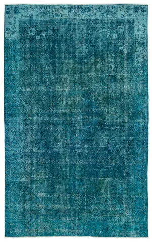 Retro Design Turquoise Over Dyed Vintage Rug 6'0'' x 9'7'' ft 183 x 292 cm