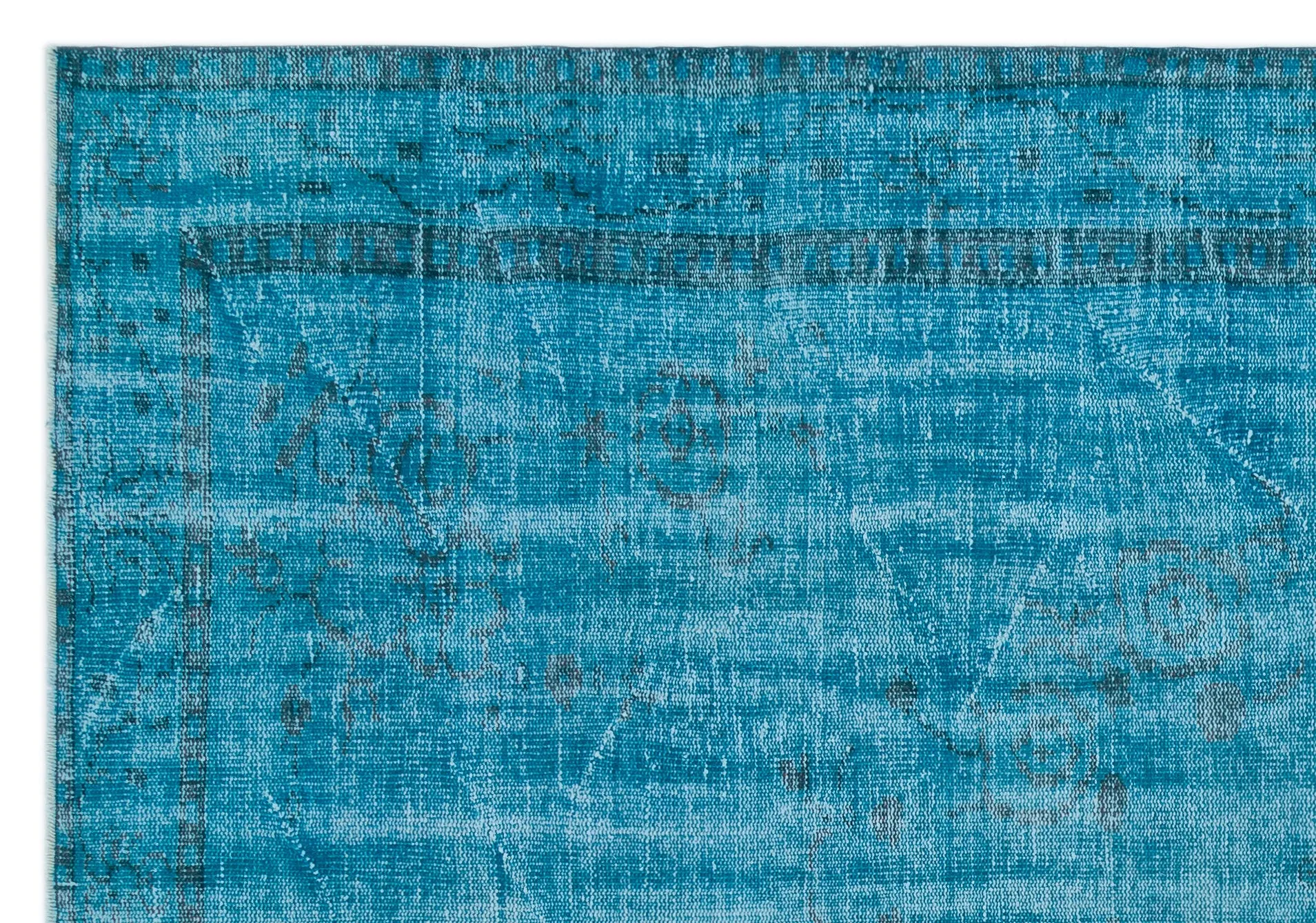 Retro Design Turquoise Over Dyed Vintage Rug 6'1'' x 9'0'' ft 185 x 275 cm