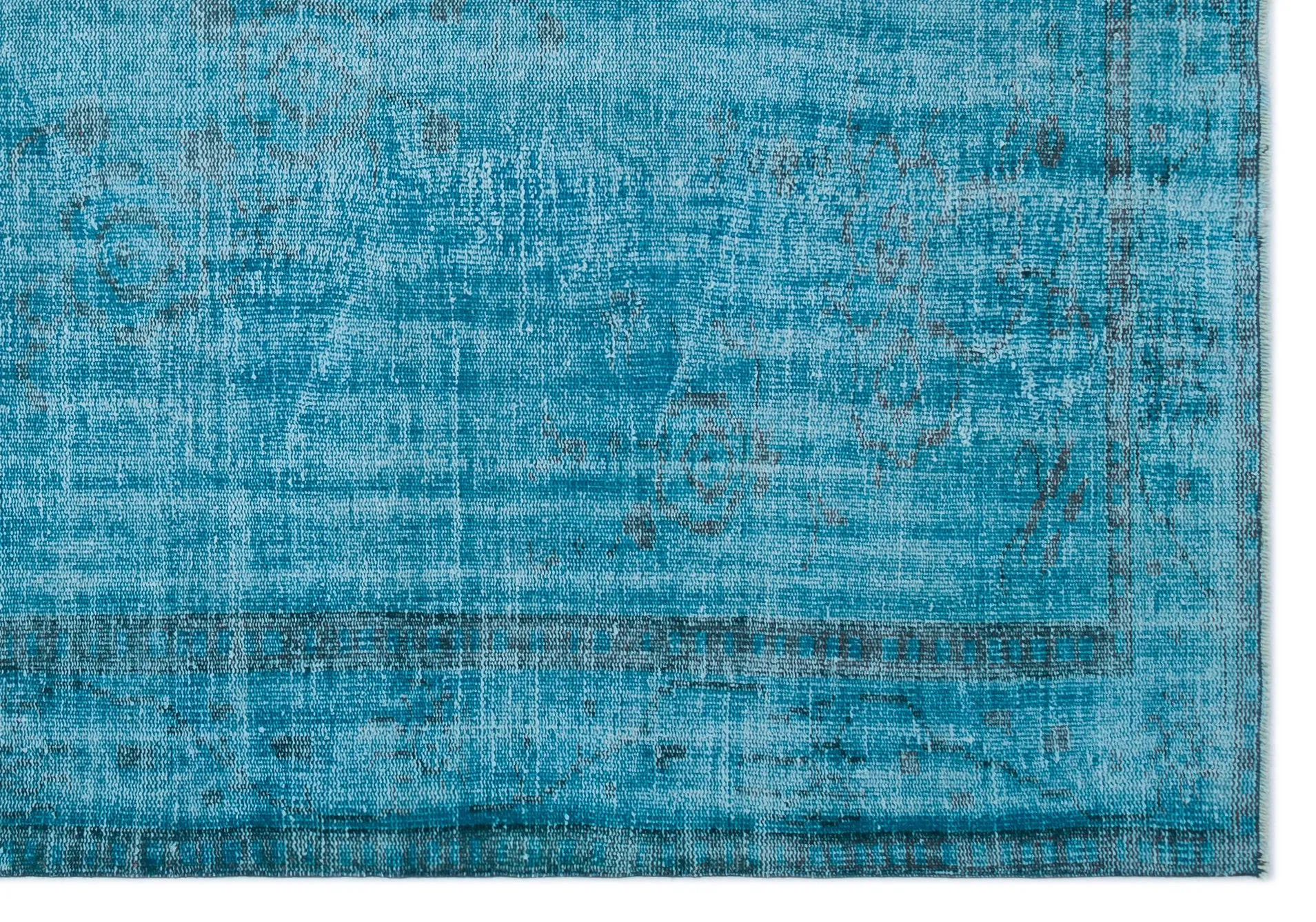 Retro Design Turquoise Over Dyed Vintage Rug 6'1'' x 9'0'' ft 185 x 275 cm