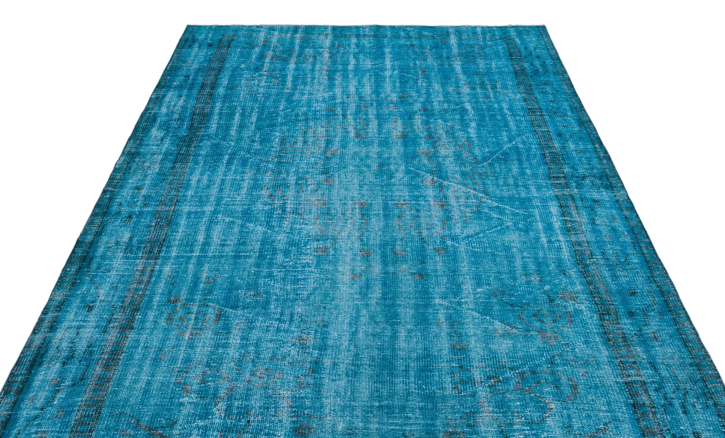 Retro Design Turquoise Over Dyed Vintage Rug 6'1'' x 9'0'' ft 185 x 275 cm