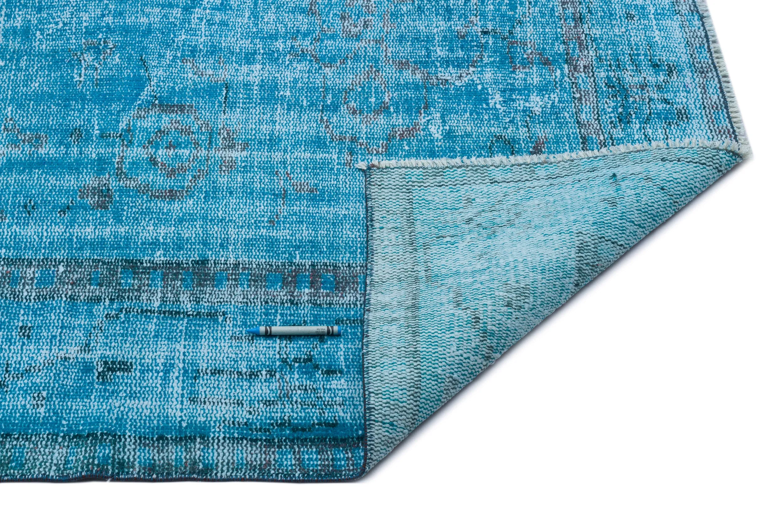 Retro Design Turquoise Over Dyed Vintage Rug 6'1'' x 9'0'' ft 185 x 275 cm