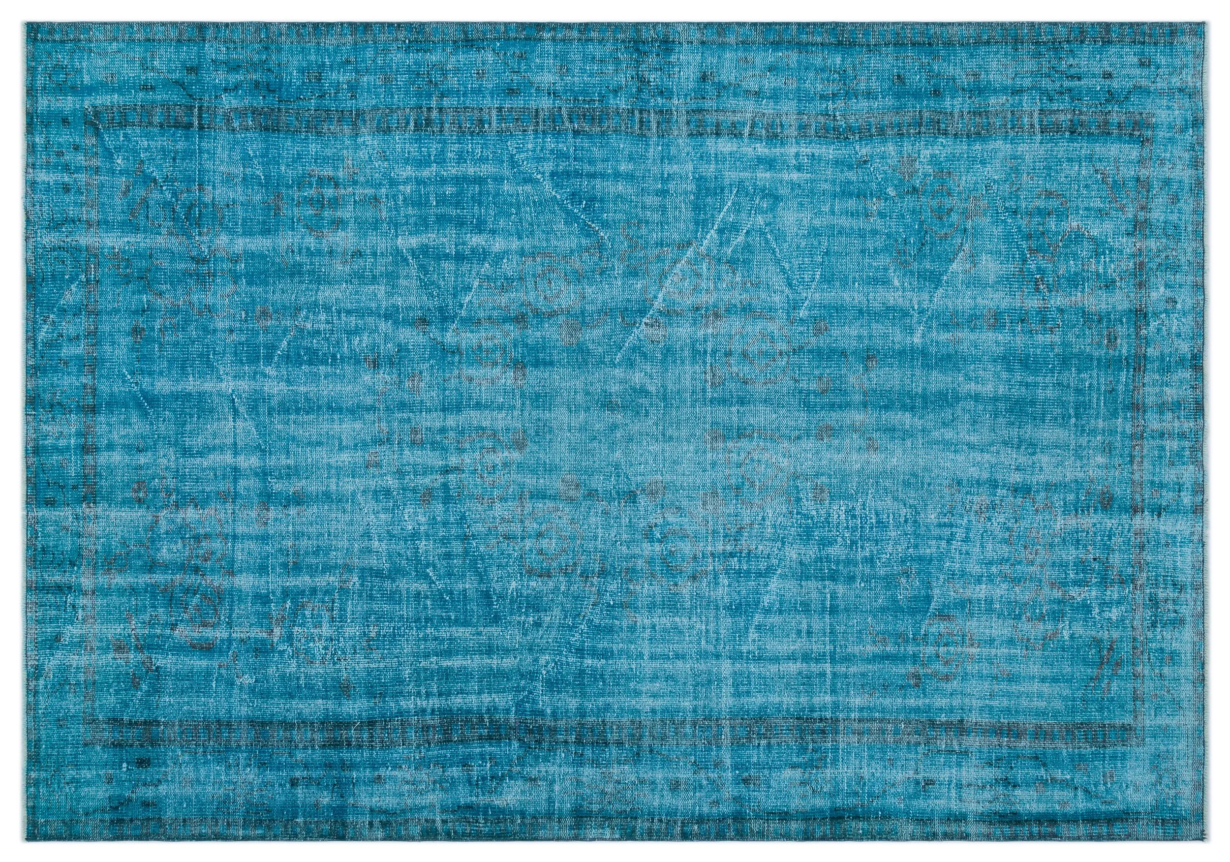 Retro Design Turquoise Over Dyed Vintage Rug 6'1'' x 9'0'' ft 185 x 275 cm