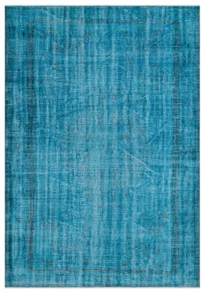 Retro Design Turquoise Over Dyed Vintage Rug 6'1'' x 9'0'' ft 185 x 275 cm