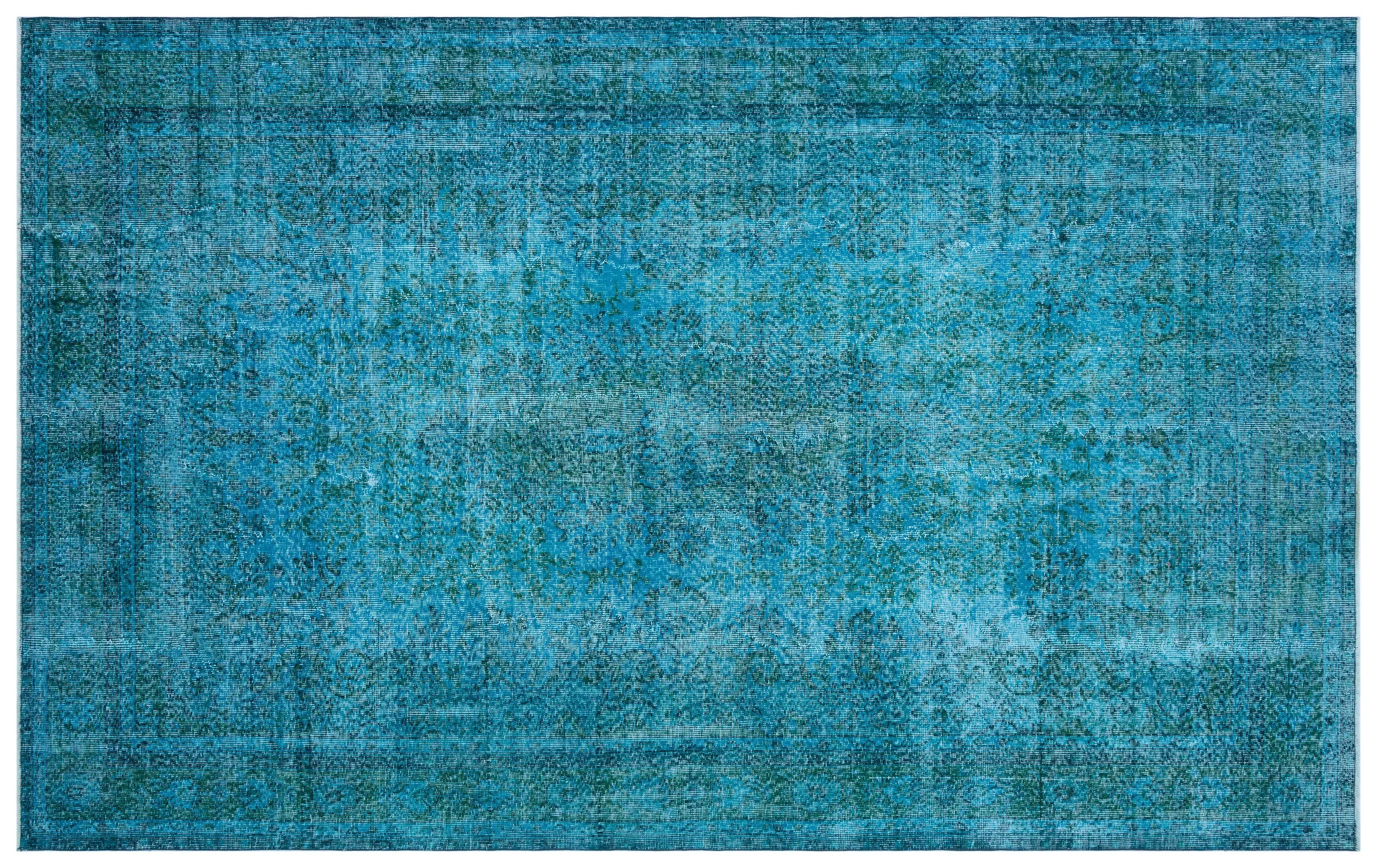 Retro Design Turquoise Over Dyed Vintage Rug 6'8'' x 10'6'' ft 202 x 320 cm