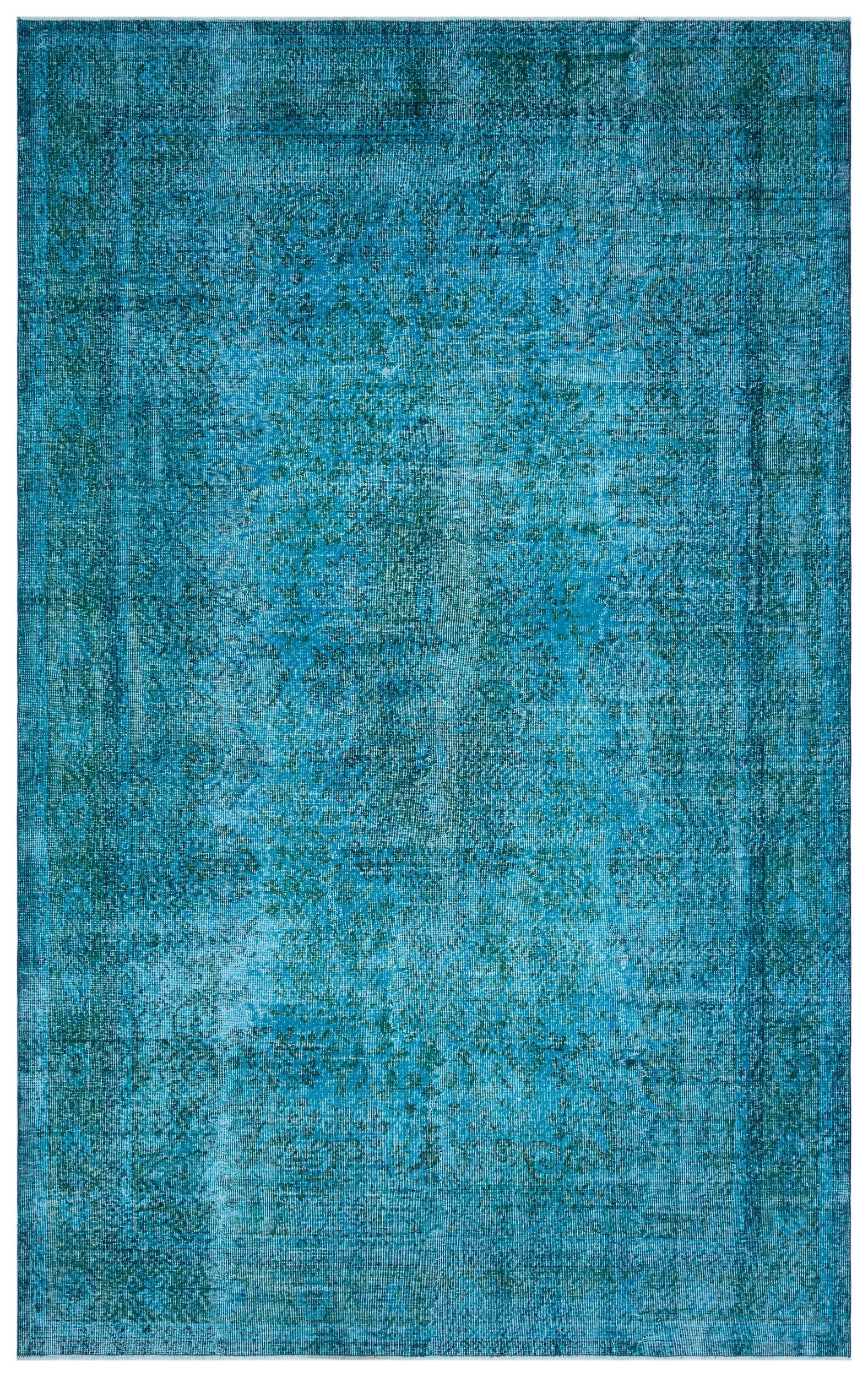 Retro Design Turquoise Over Dyed Vintage Rug 6'8'' x 10'6'' ft 202 x 320 cm