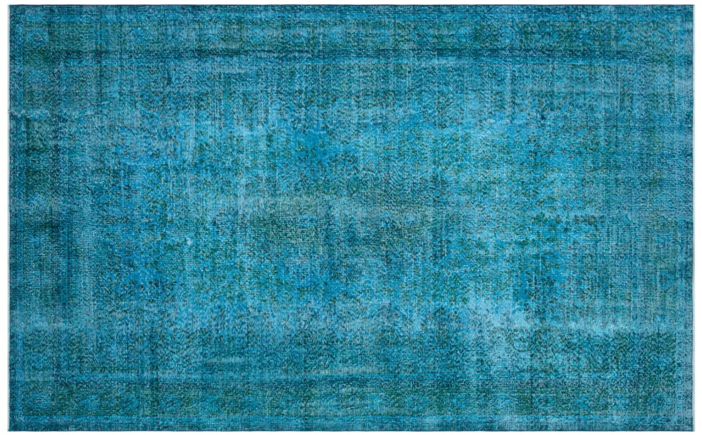Retro Design Turquoise Over Dyed Vintage Rug 6'8'' x 10'6'' ft 202 x 320 cm
