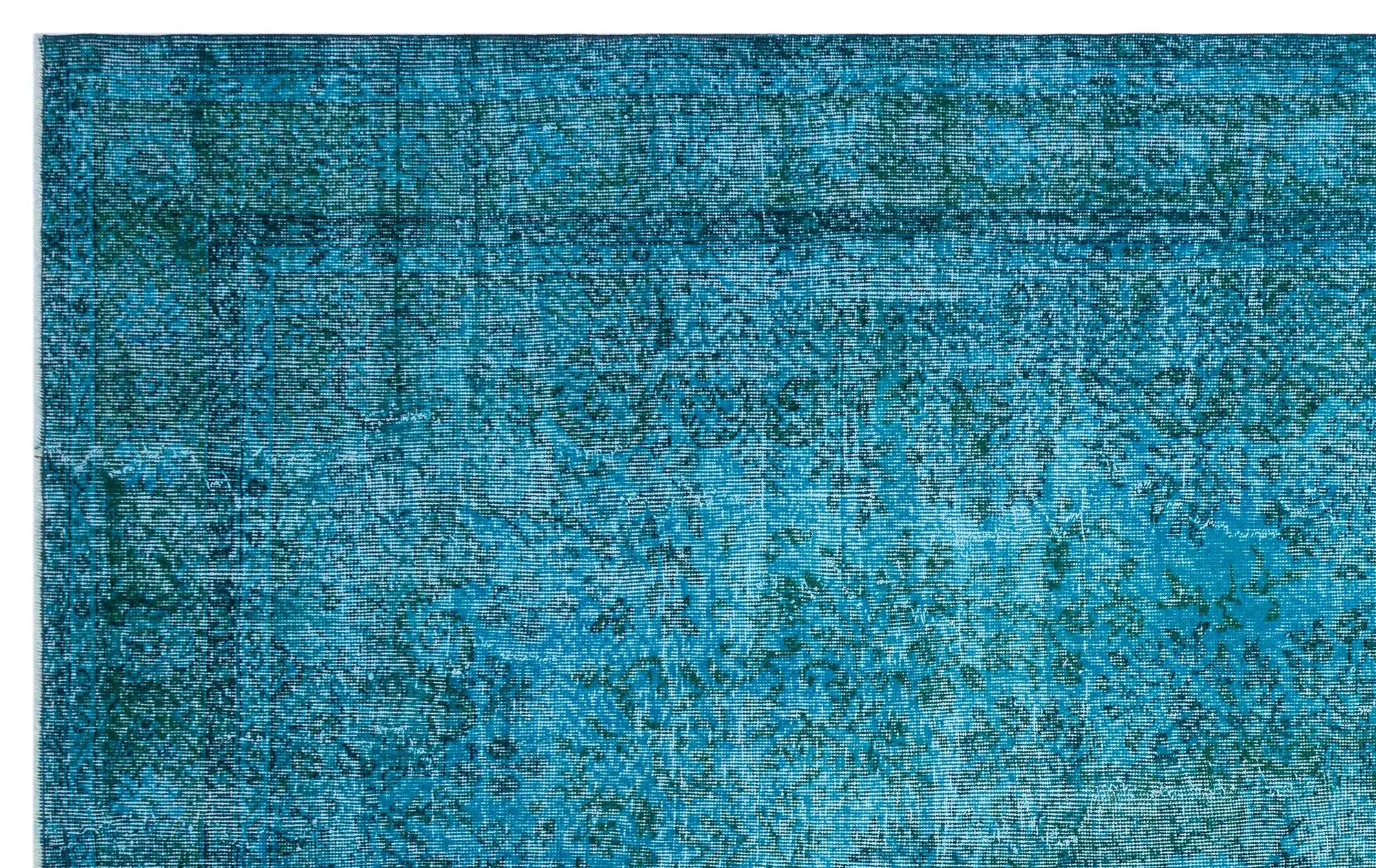 Retro Design Turquoise Over Dyed Vintage Rug 6'8'' x 10'6'' ft 202 x 320 cm