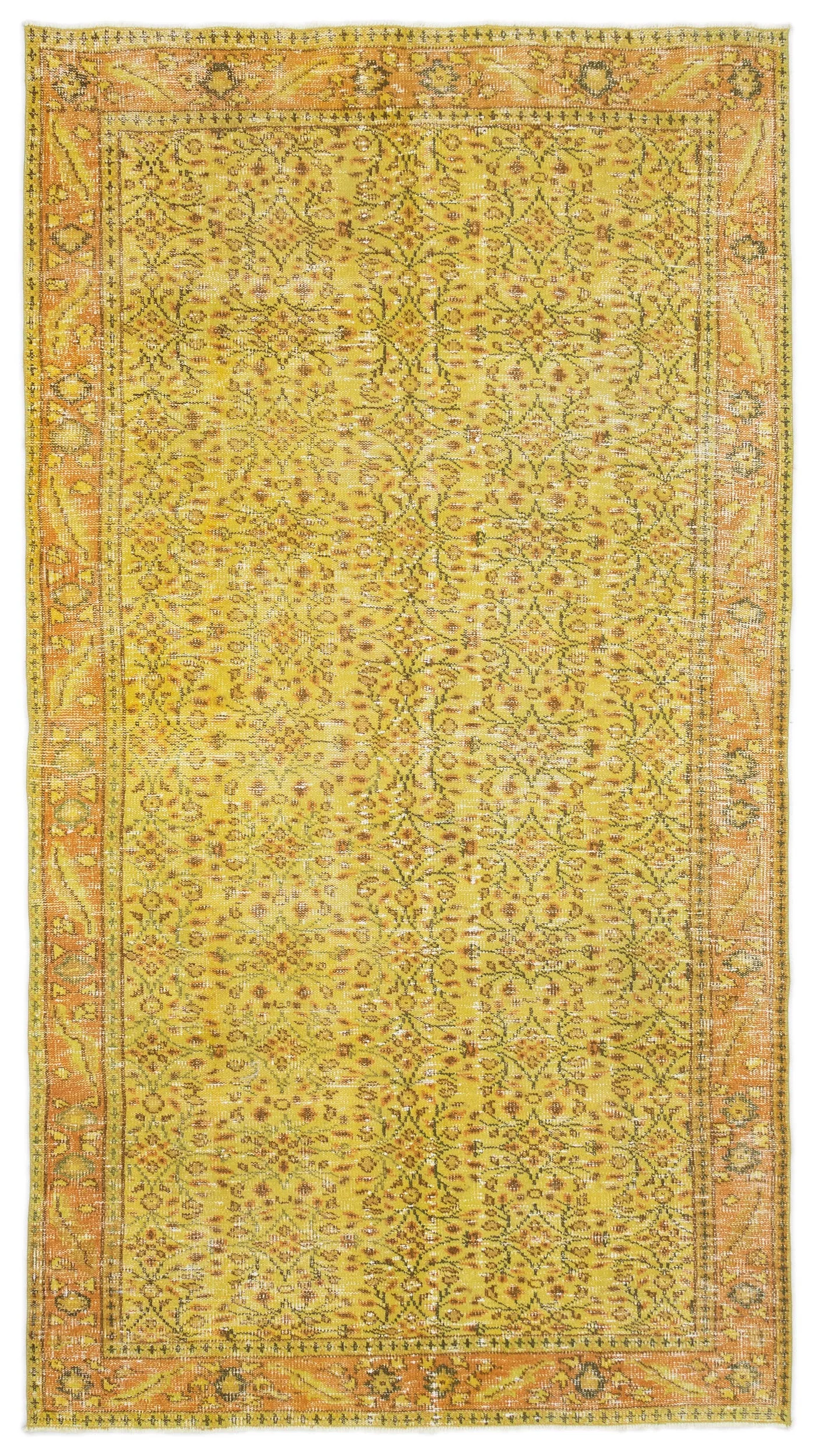Retro Design Yellow Over Dyed Vintage Rug 4'10'' x 8'9'' ft 147 x 266 cm