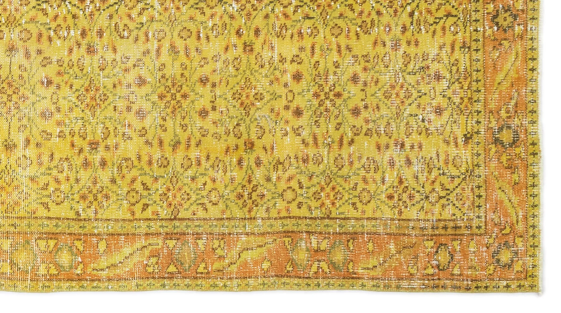 Retro Design Yellow Over Dyed Vintage Rug 4'10'' x 8'9'' ft 147 x 266 cm