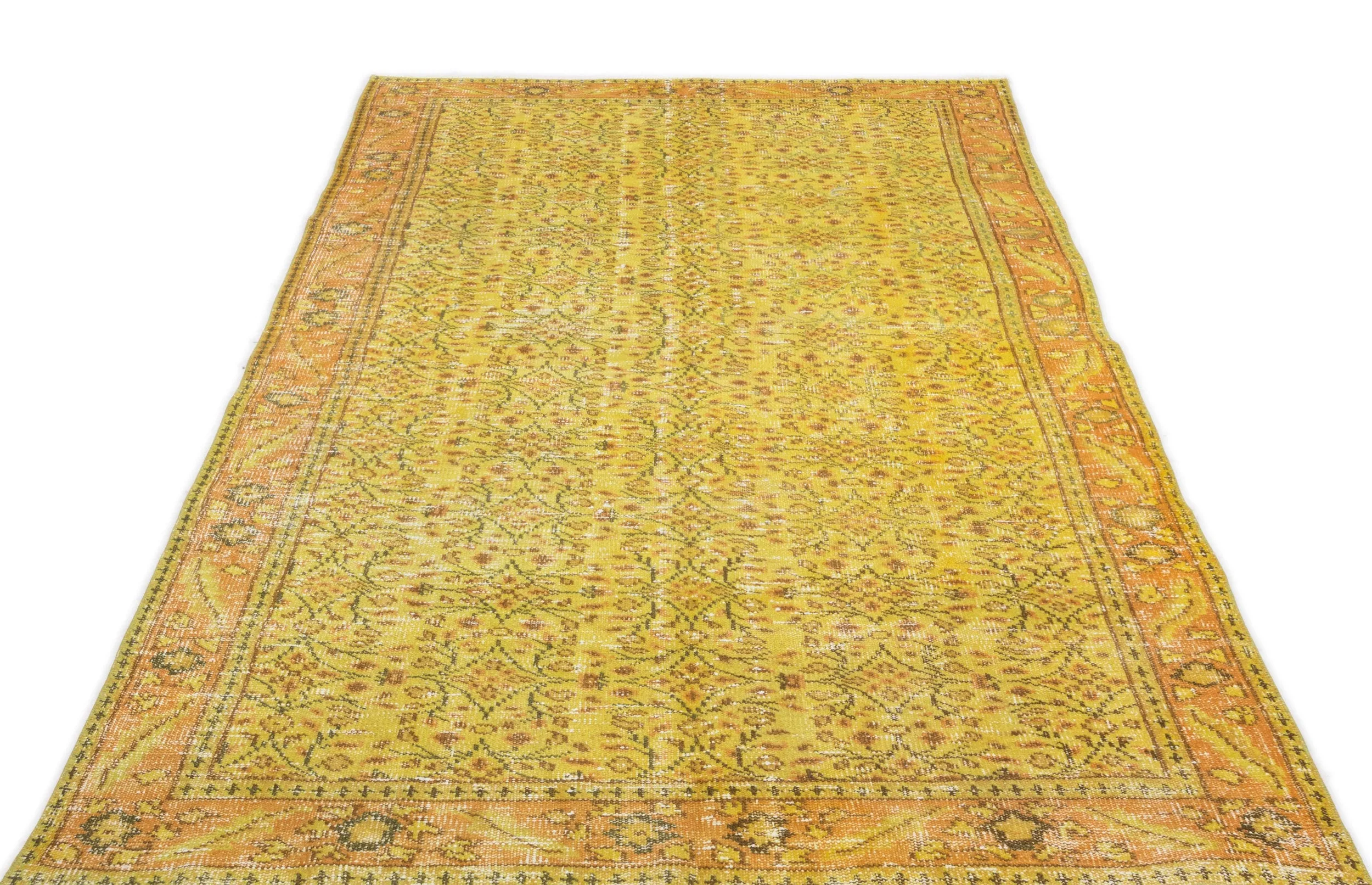 Retro Design Yellow Over Dyed Vintage Rug 4'10'' x 8'9'' ft 147 x 266 cm