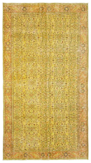Retro Design Yellow Over Dyed Vintage Rug 4'10'' x 8'9'' ft 147 x 266 cm