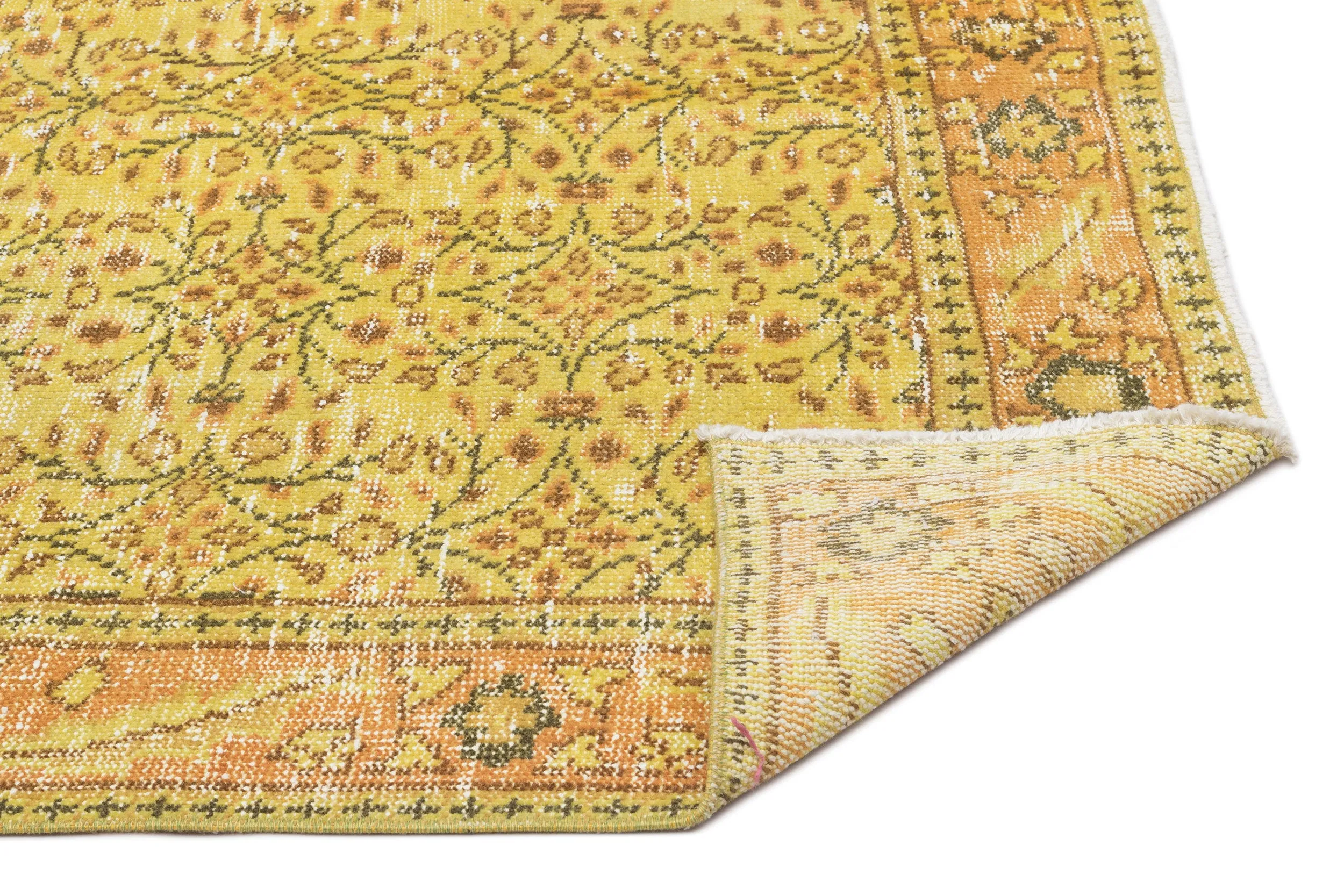 Retro Design Yellow Over Dyed Vintage Rug 4'10'' x 8'9'' ft 147 x 266 cm