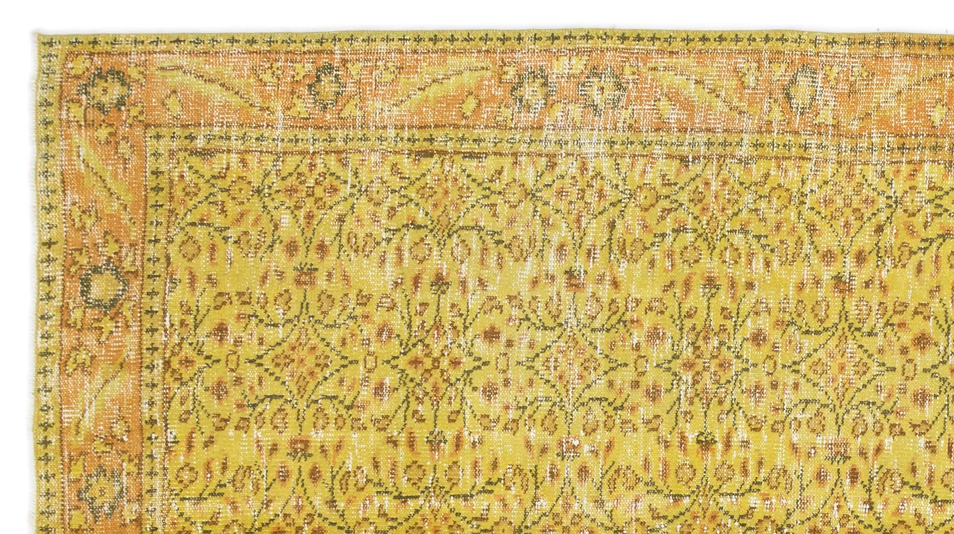 Retro Design Yellow Over Dyed Vintage Rug 4'10'' x 8'9'' ft 147 x 266 cm