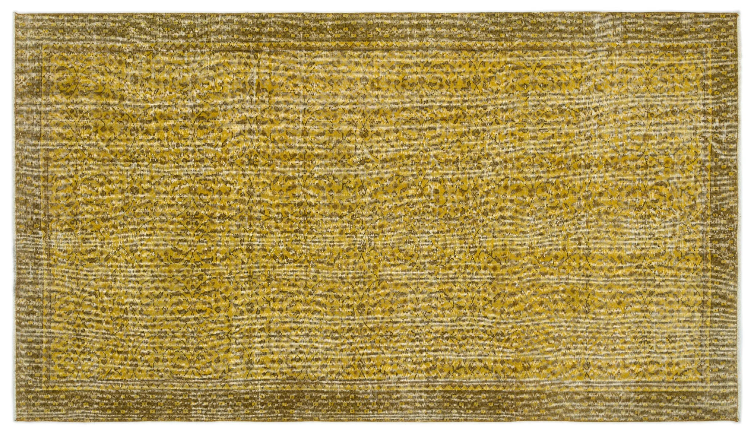 Retro Design Yellow Over Dyed Vintage Rug 4'12'' x 8'9'' ft 152 x 266 cm