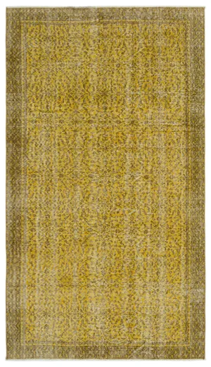 Retro Design Yellow Over Dyed Vintage Rug 4'12'' x 8'9'' ft 152 x 266 cm