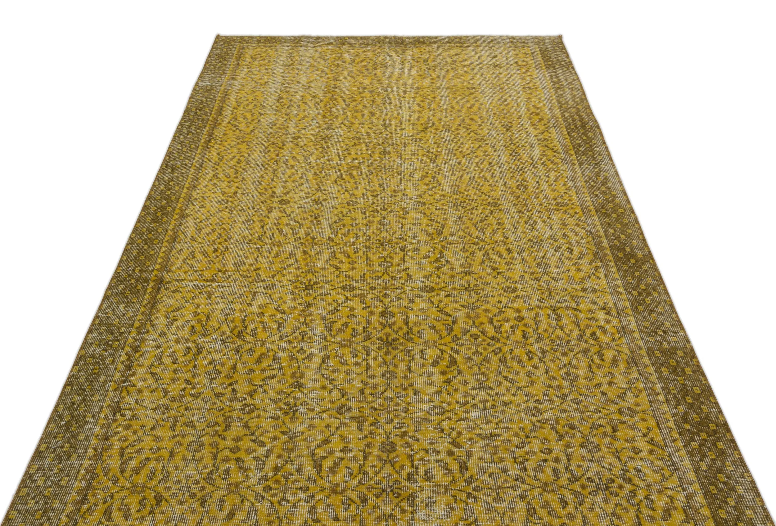 Retro Design Yellow Over Dyed Vintage Rug 4'12'' x 8'9'' ft 152 x 266 cm