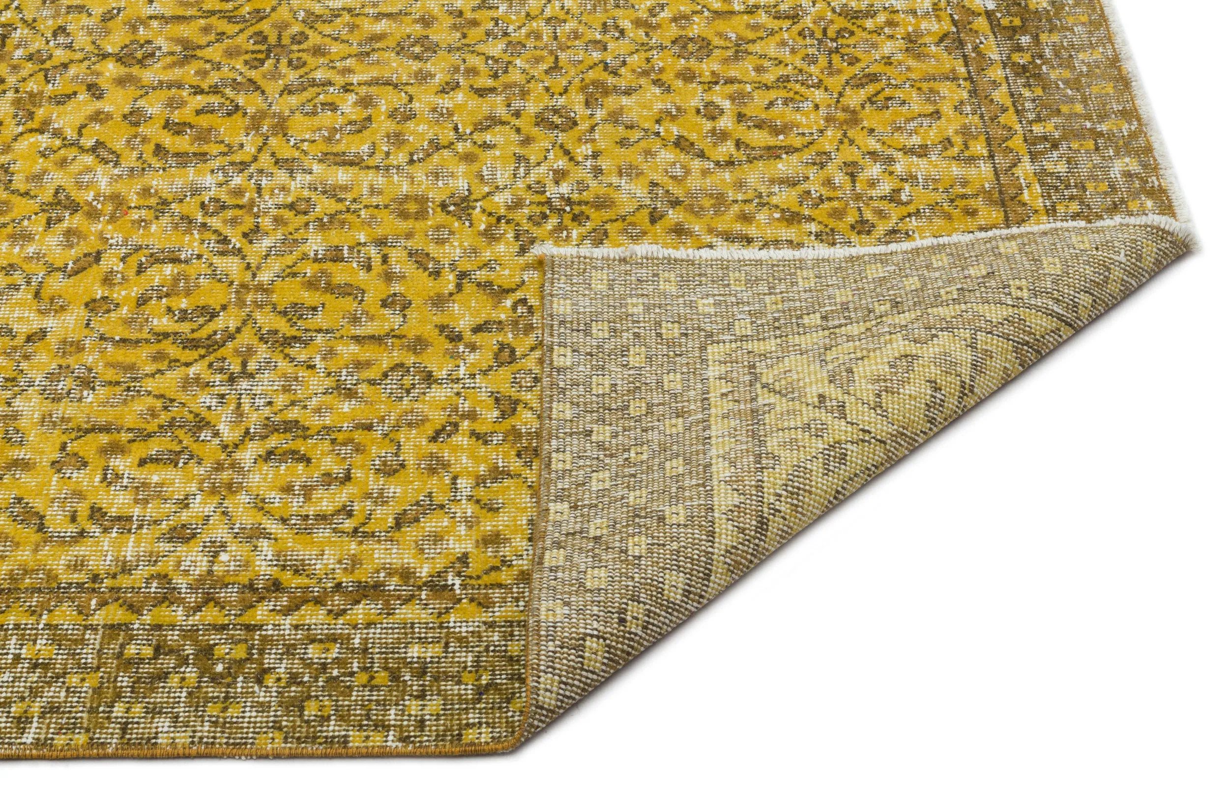 Retro Design Yellow Over Dyed Vintage Rug 4'12'' x 8'9'' ft 152 x 266 cm