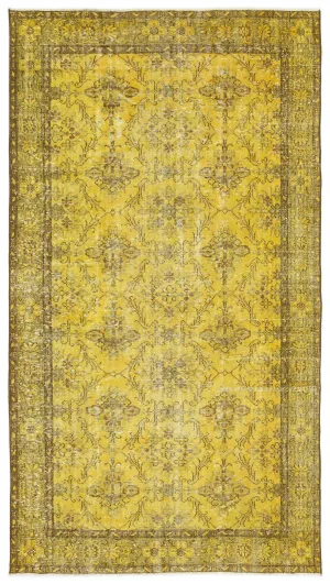 Retro Design Yellow Over Dyed Vintage Rug 5'0'' x 9'2'' ft 153 x 279 cm