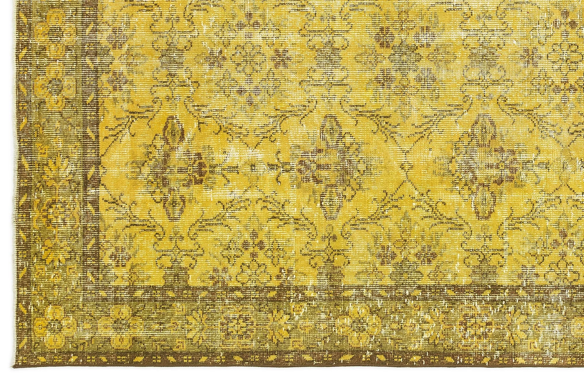 Retro Design Yellow Over Dyed Vintage Rug 5'0'' x 9'2'' ft 153 x 279 cm