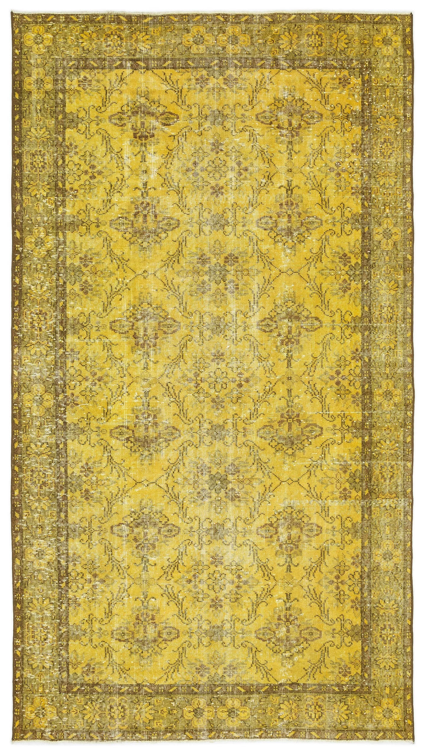Retro Design Yellow Over Dyed Vintage Rug 5'0'' x 9'2'' ft 153 x 279 cm