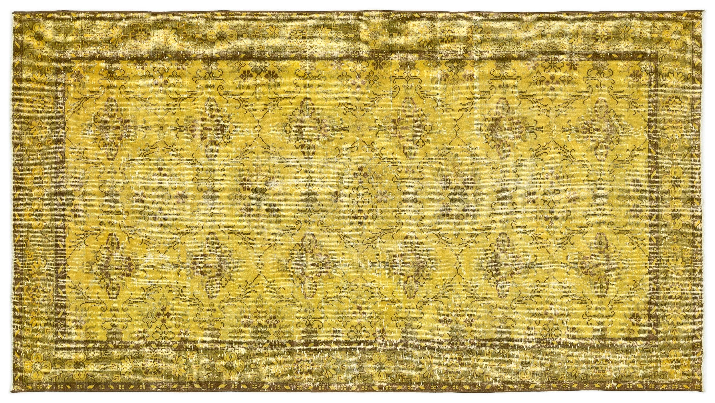 Retro Design Yellow Over Dyed Vintage Rug 5'0'' x 9'2'' ft 153 x 279 cm