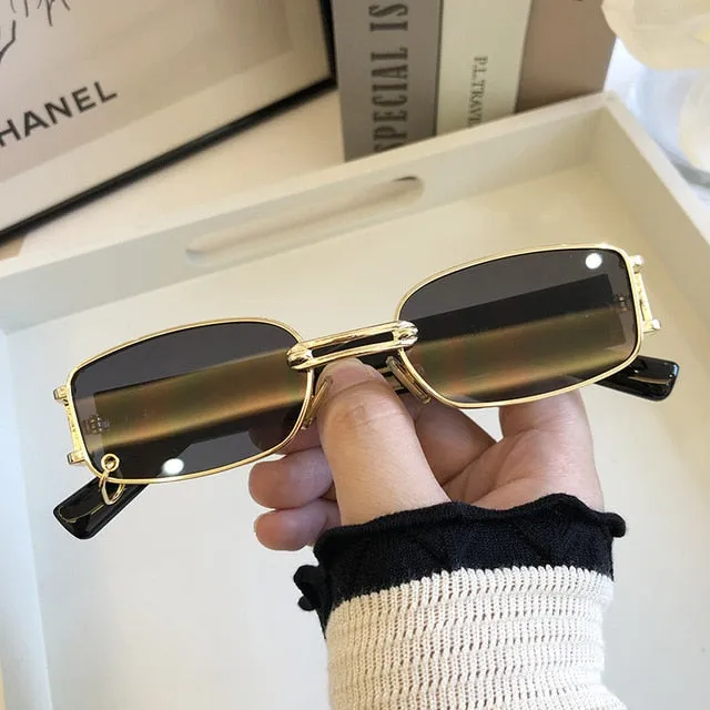Retro European and American women's Sunglasses Korean fashion sunglasses cool male stars same style personality box metal high