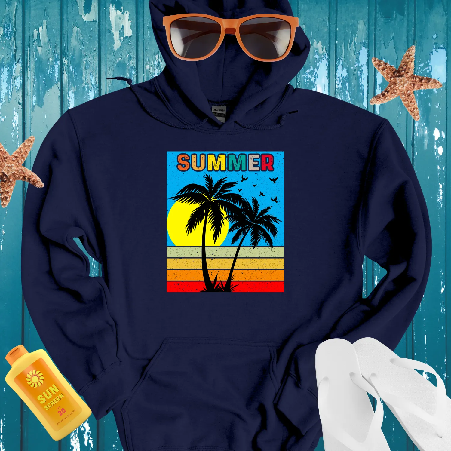 Retro Style Vintage Summer Scene Hoodie For Men Women
