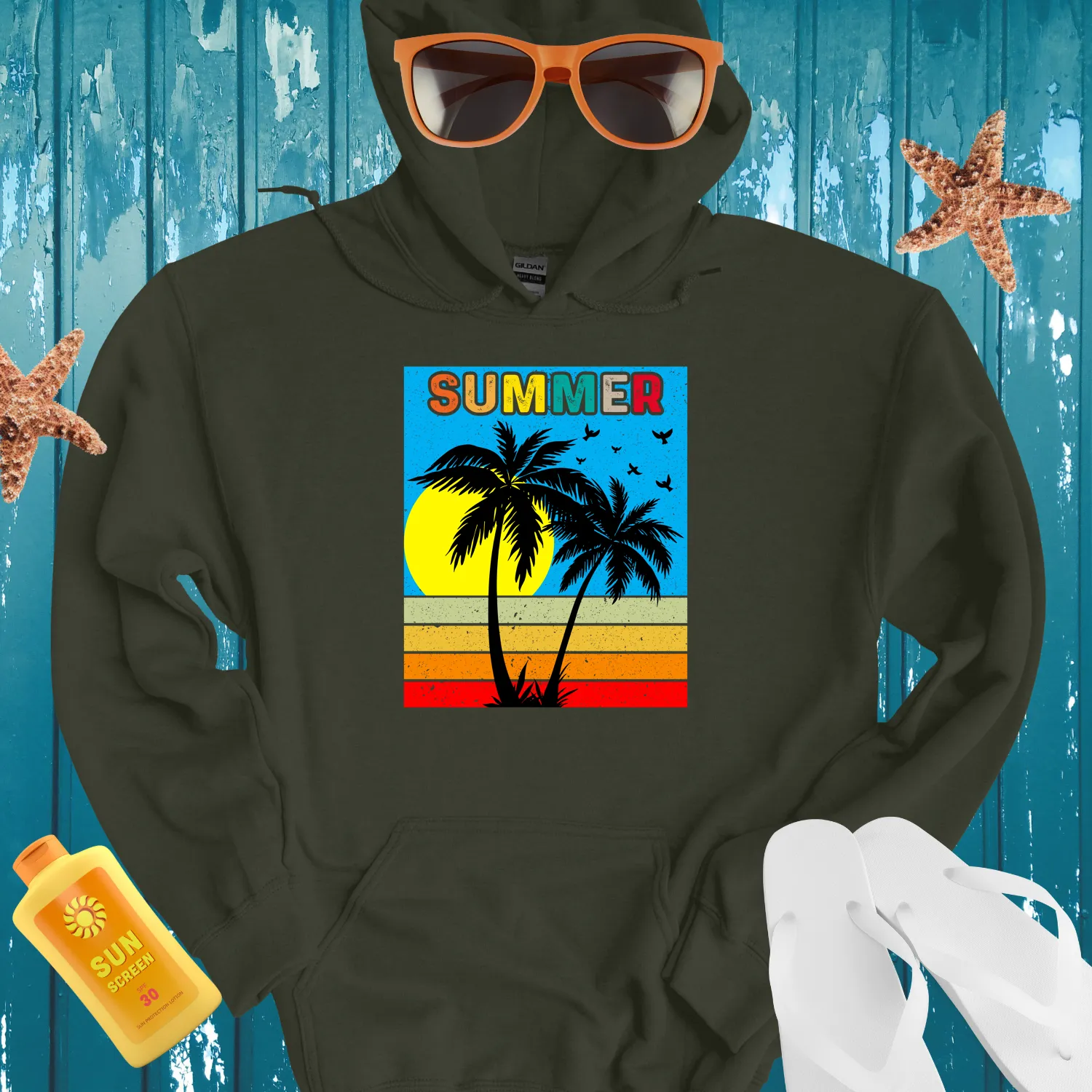 Retro Style Vintage Summer Scene Hoodie For Men Women