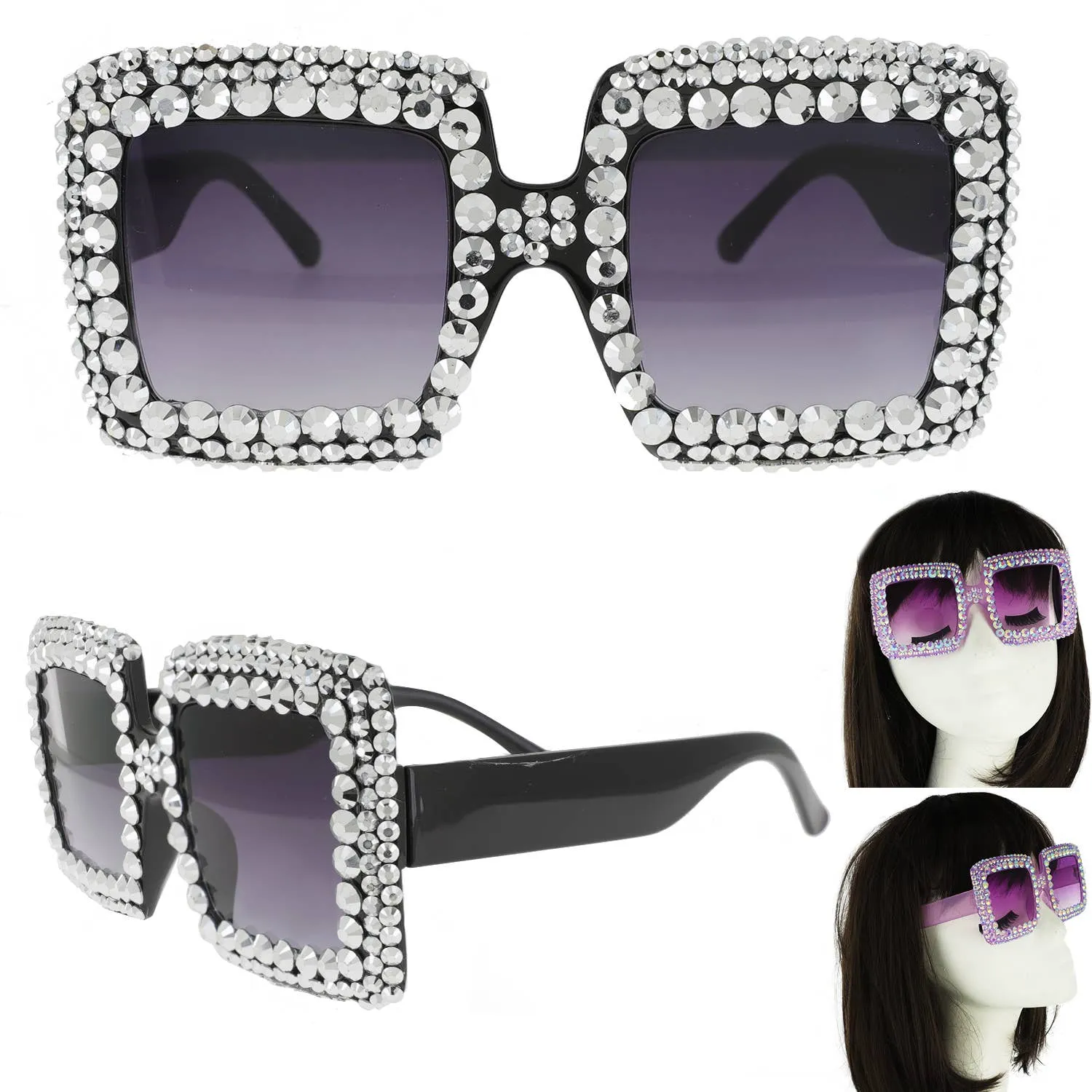 Rhinestone Oversized Square Frame Sunglasses