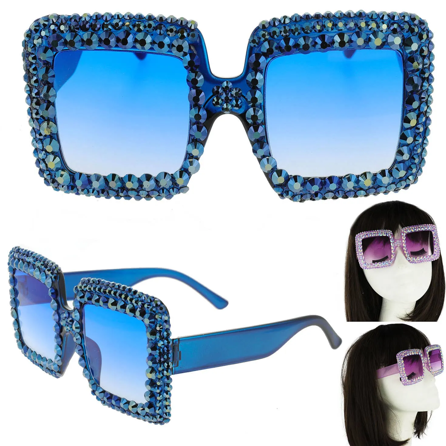 Rhinestone Oversized Square Frame Sunglasses