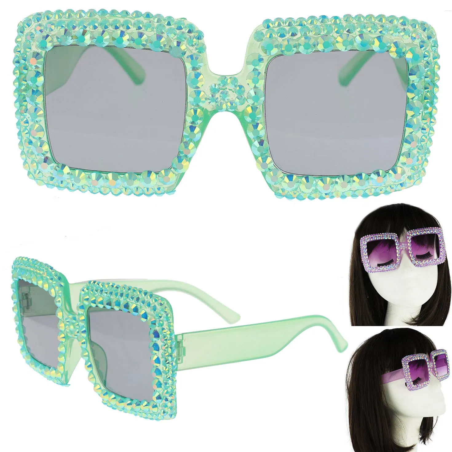 Rhinestone Oversized Square Frame Sunglasses