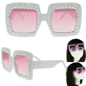 Rhinestone Oversized Square Frame Sunglasses