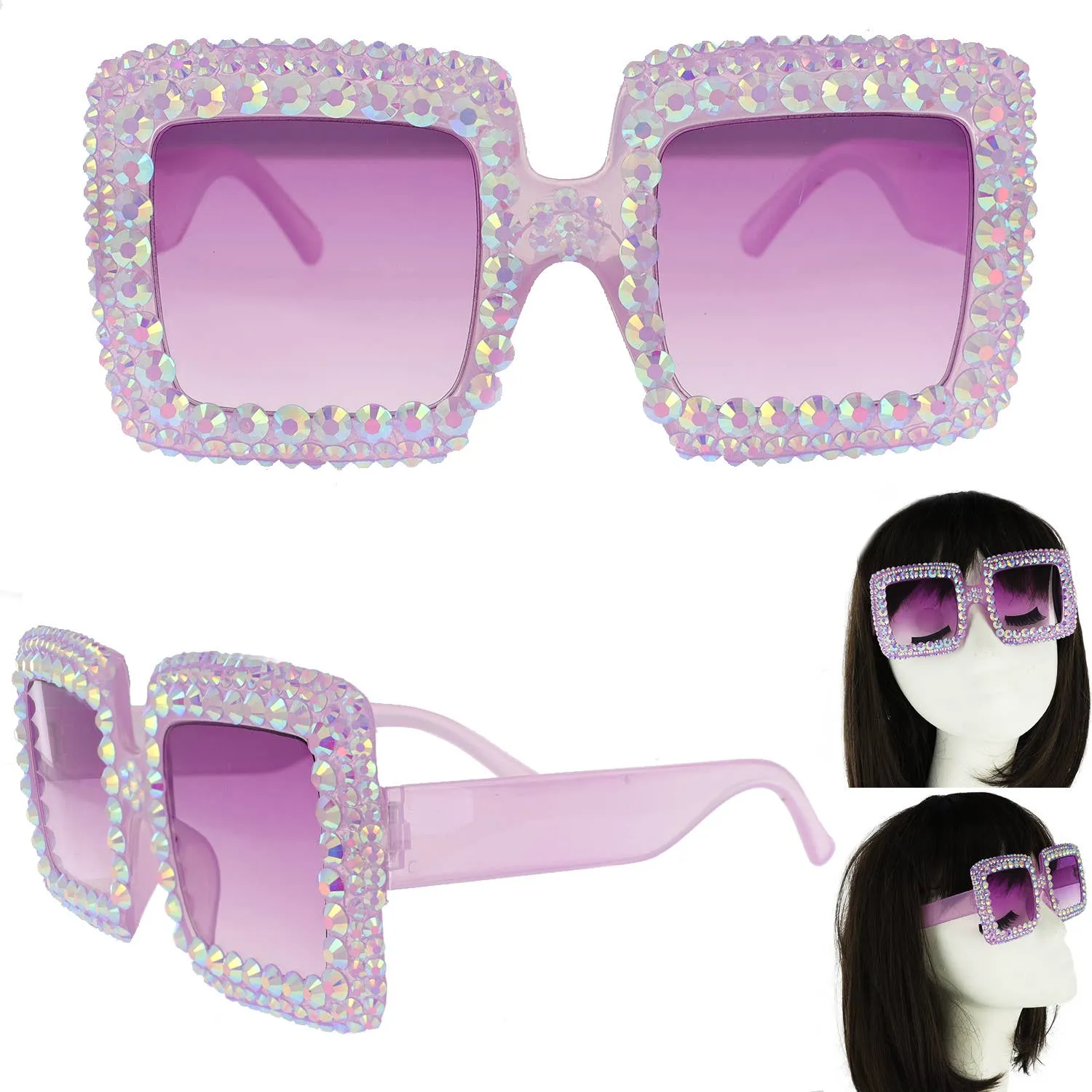 Rhinestone Oversized Square Frame Sunglasses