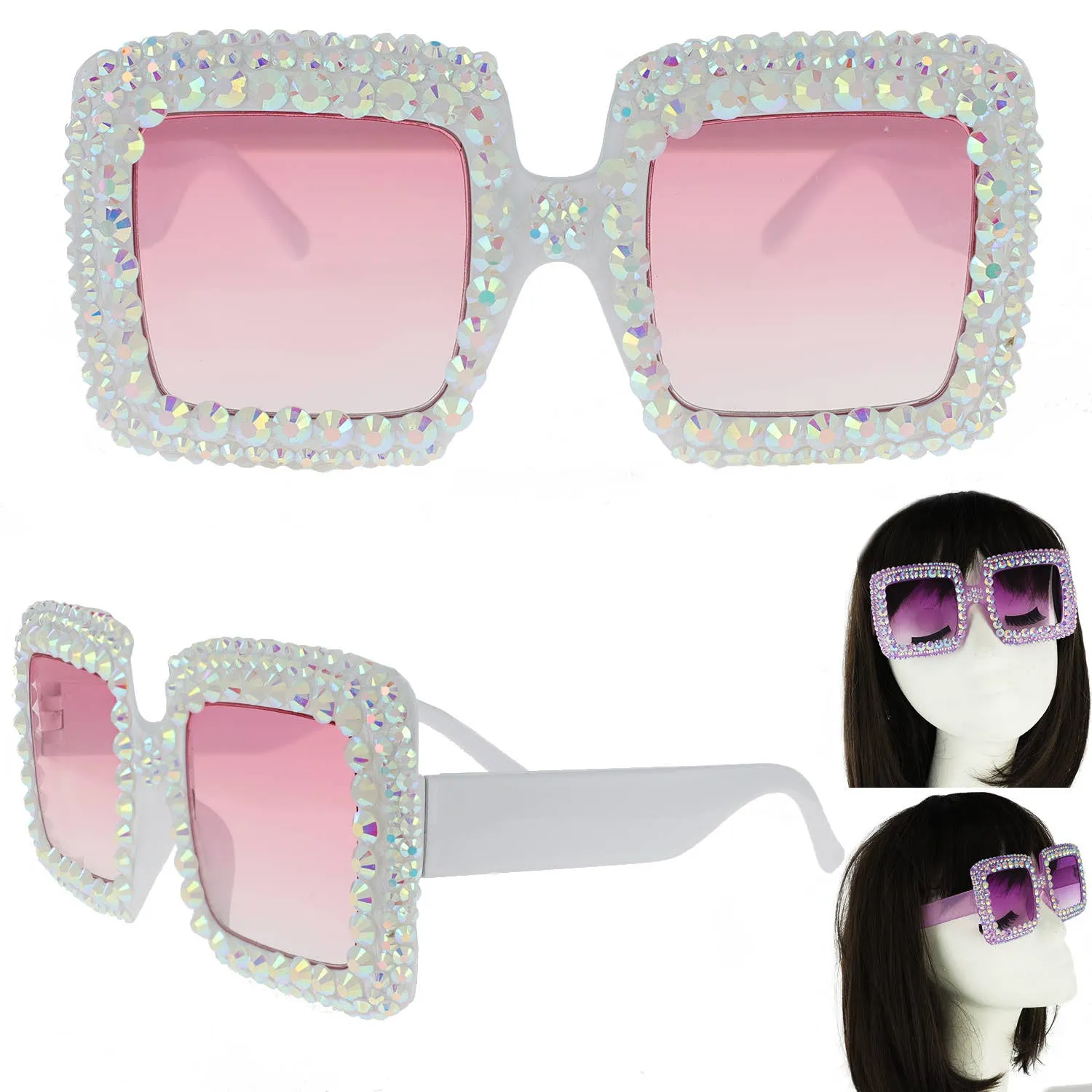 Rhinestone Oversized Square Frame Sunglasses