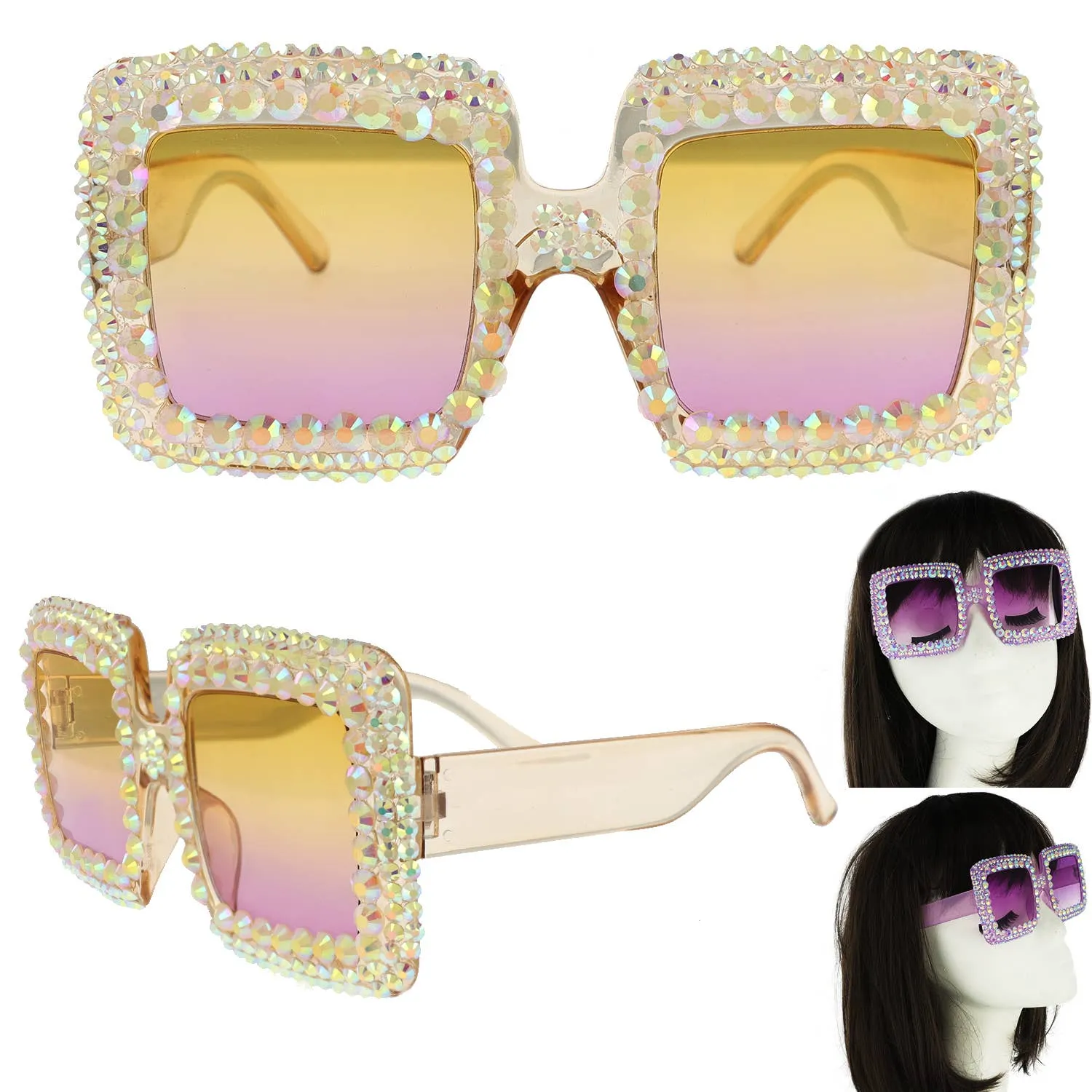 Rhinestone Oversized Square Frame Sunglasses