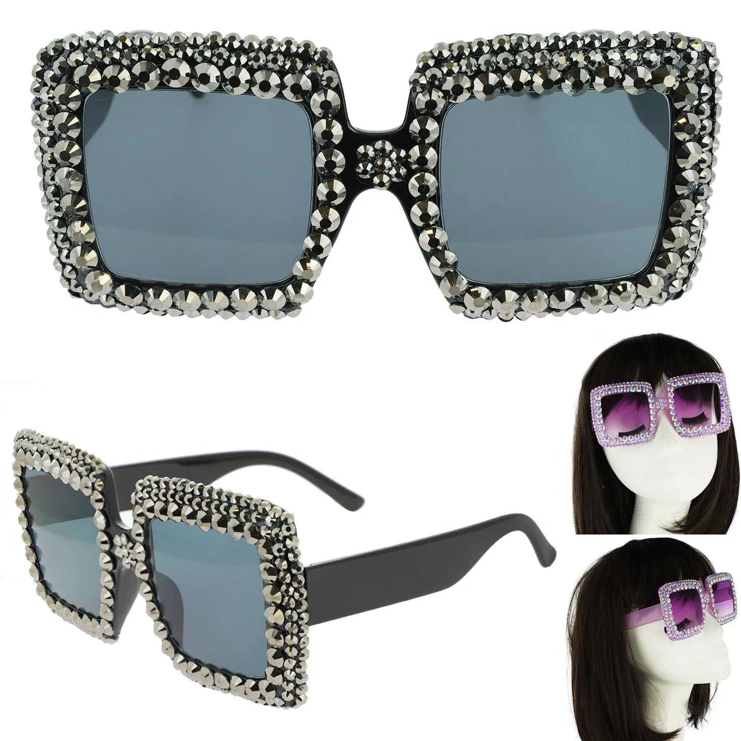 Rhinestone Oversized Square Frame Sunglasses